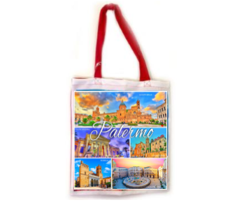 Borsa Stoffa Palermo Multifoto Cod Pp018 Pal Souvenir Smeraldi Edizioni Palermo Ingrosso Sicilia